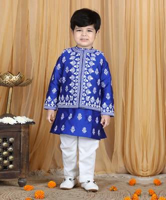 Electric blue kurta jacket set 1