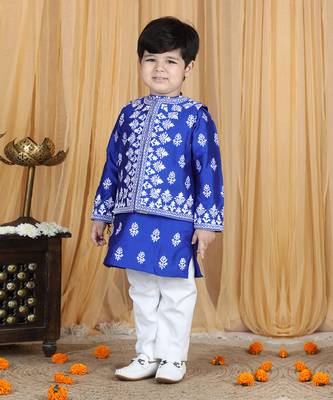 Electric blue kurta jacket set 3