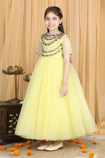 Yellow embroidered anarkali