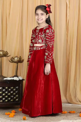 Maroon velvet lehenga set