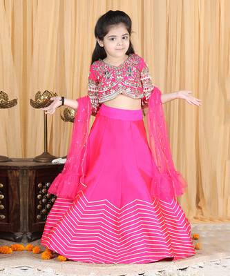 Hot pink silk gota embroidery lehenga set 1