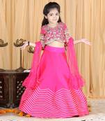 Hot pink silk gota embroidery lehenga set
