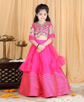 Hot pink silk gota embroidery lehenga set 2