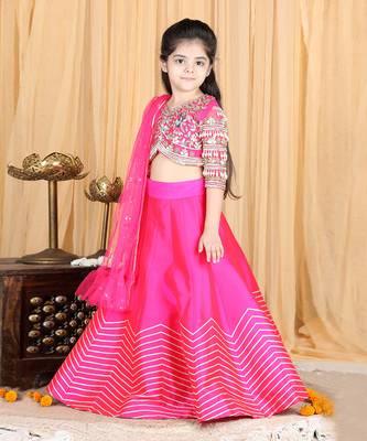 Hot pink silk gota embroidery lehenga set 3