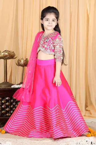 Hot pink silk gota embroidery lehenga set