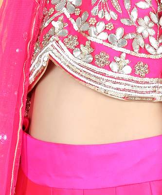 Hot pink silk gota embroidery lehenga set 4