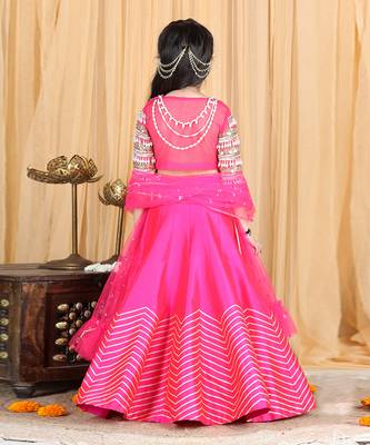 Hot pink silk gota embroidery lehenga set 5