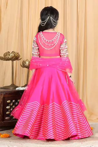 Hot pink silk gota embroidery lehenga set