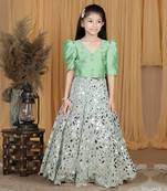 Pista green leather work lehenga set