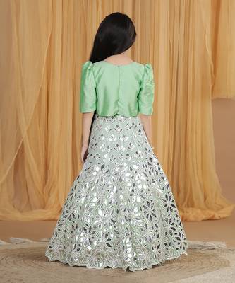 Pista green leather work lehenga set 3