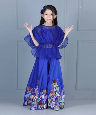Blue organza embroidered sharara set 1