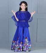 Blue organza embroidered sharara set