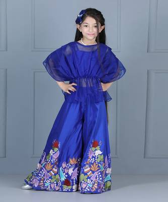 Blue organza embroidered sharara set 2