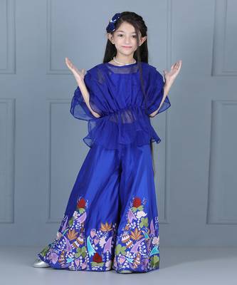 Blue organza embroidered sharara set 3