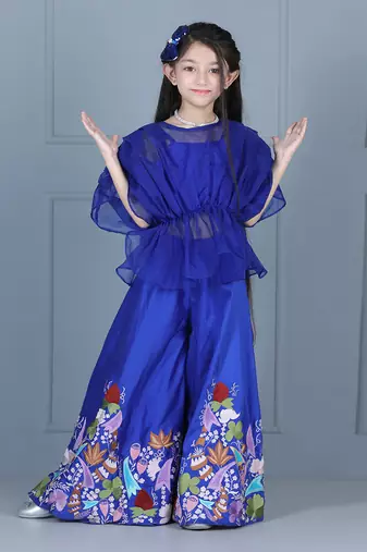 Blue organza embroidered sharara set
