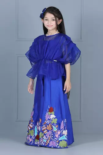 Blue organza embroidered sharara set