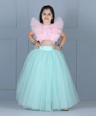 Ice blue embroidered skirt set 1