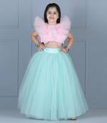 Ice blue embroidered skirt set