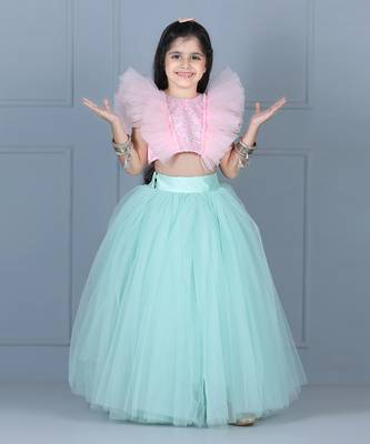 Ice blue embroidered skirt set 2