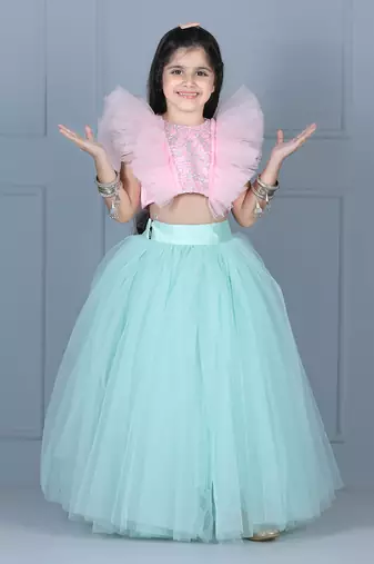 Ice blue embroidered skirt set