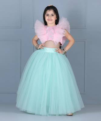 Ice blue embroidered skirt set 3