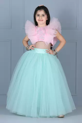 Ice blue embroidered skirt set