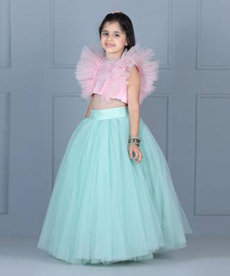 Ice blue embroidered skirt set 4