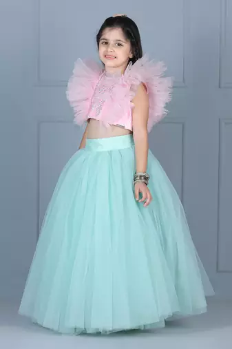 Ice blue embroidered skirt set