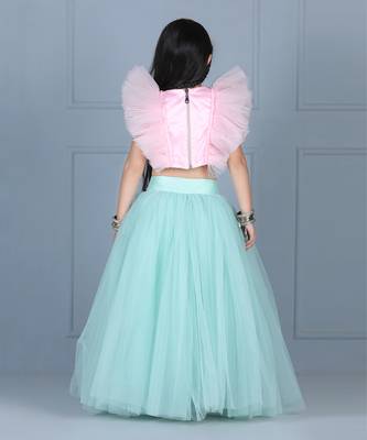 Ice blue embroidered skirt set 5