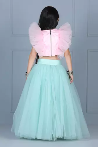 Ice blue embroidered skirt set