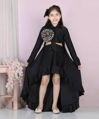 Black cut on sides and flower detailing dress 1