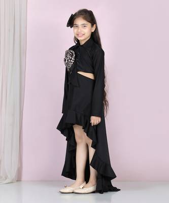 Black cut on sides and flower detailing dress 2