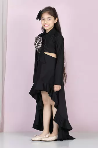 Black cut on sides and flower detailing dress