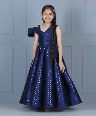 Blue glossy taping embellished gown 1