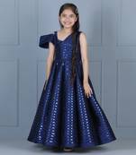 Blue glossy taping embellished gown