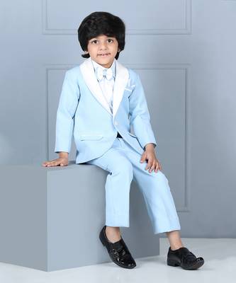 Ice blue boy coat and pant 4