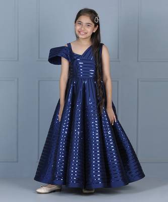 Blue glossy taping embellished gown 2