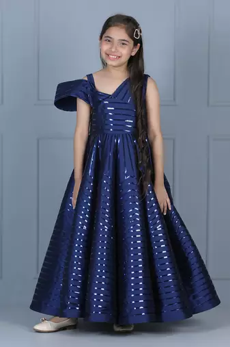 Blue glossy taping embellished gown