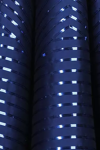Blue glossy taping embellished gown
