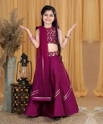 Mauve leather work lehanga set 1