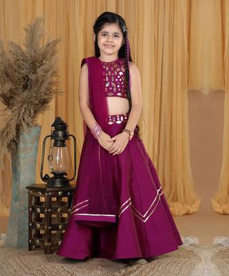 Mauve leather work lehanga set 2