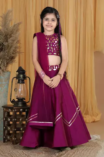 Mauve leather work lehanga set