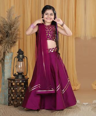 Mauve leather work lehanga set 3