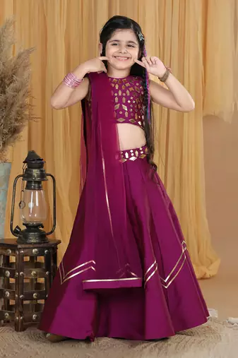 Mauve leather work lehanga set