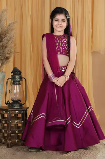 Mauve leather work lehanga set