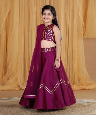 Mauve leather work lehanga set 5
