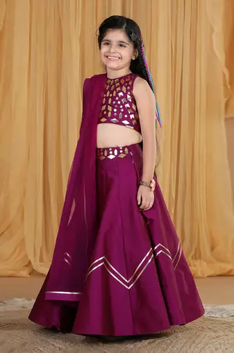 Mauve leather work lehanga set