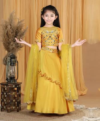 Mustard yellow mirror work lehanga set 1