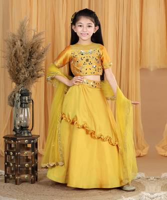 Mustard yellow mirror work lehanga set 2