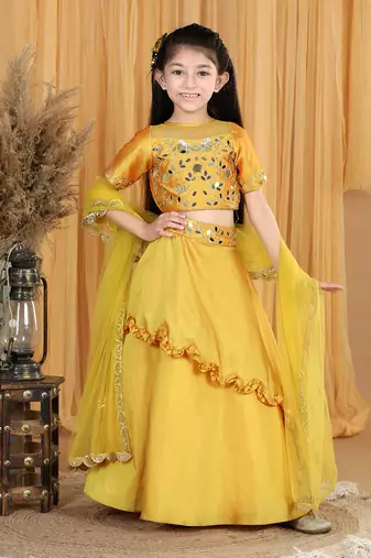Mustard yellow mirror work lehanga set